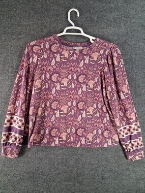 Elaine Rose Shirt Womens Large Long Sleeve Purple Floral